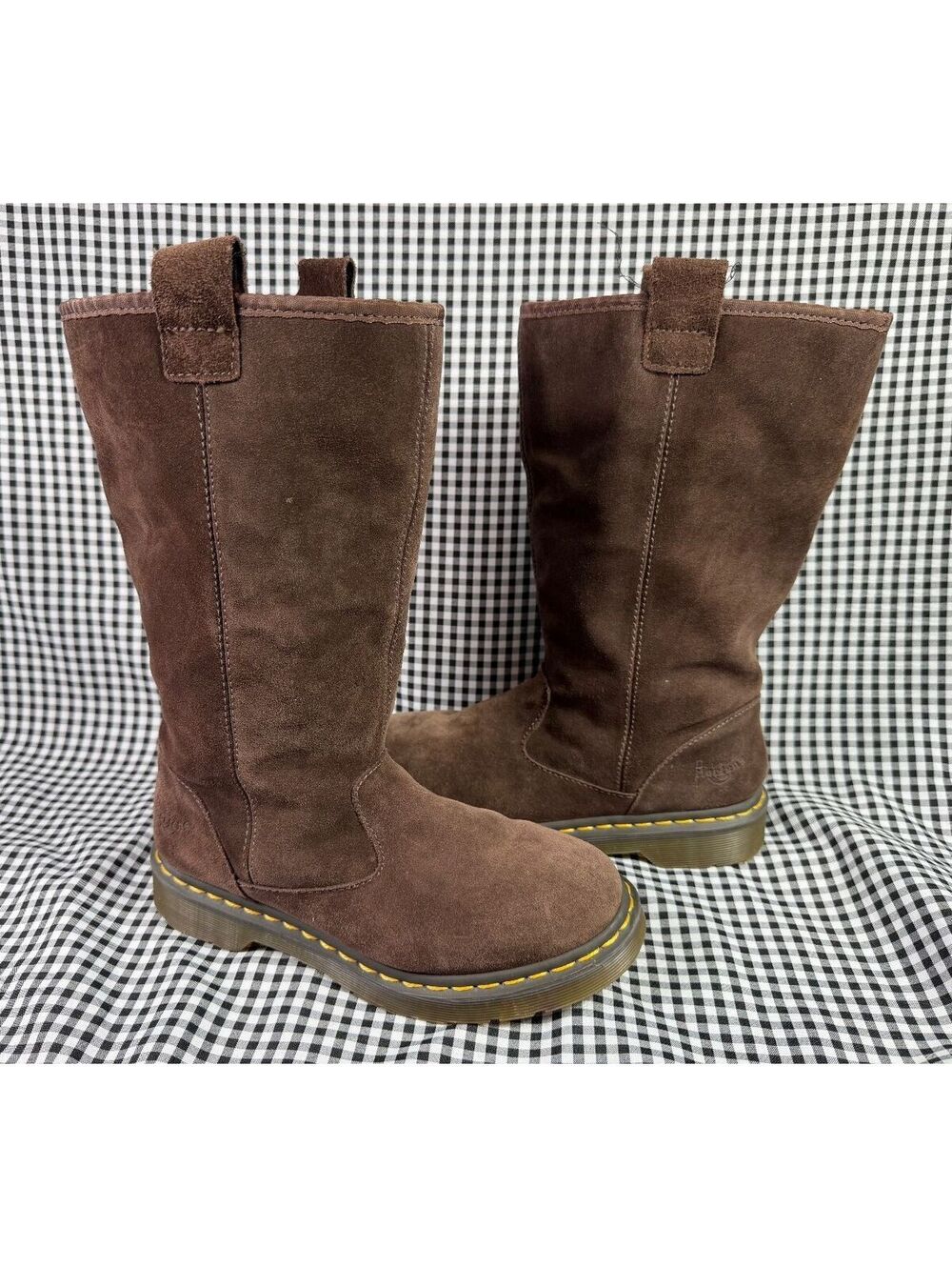 Dr Martens Jenny Brown Suede Shearling Lined Tall Boots Womens 8 EU 39 Pull On